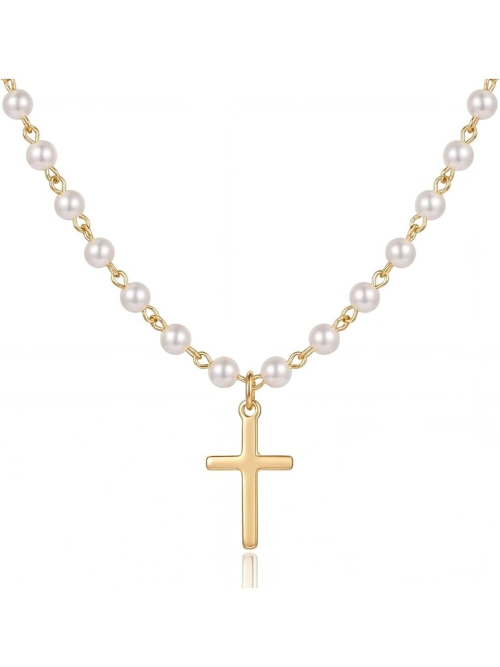Elegant Pearl Cross Necklace for Women, S925 Gold Sideways Pendant, Faith
